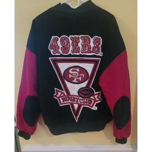 Vtg SF 49ers Leather Bomber Varsity Letterman Rugby Jacket Big Logo Me Rare DSJ